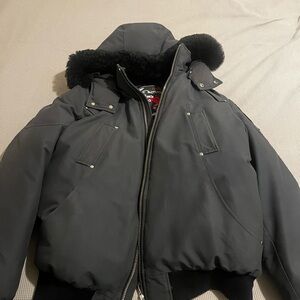Moose Knuckles Black Puffer Jacket with Fur Hood